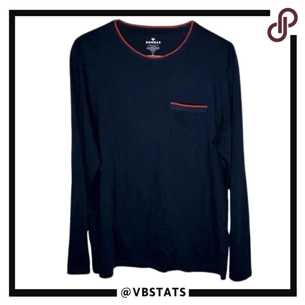 Bombas 100% Pima cotton Men's long sleeve shirt size Large in Navy with Red Trim